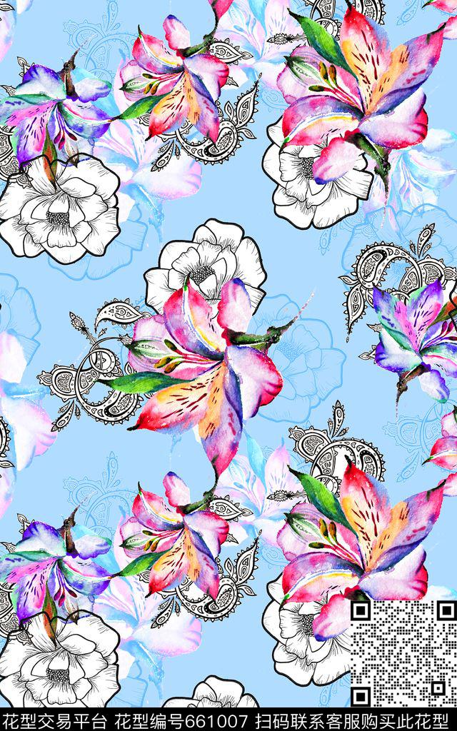 大花趣味MAX-女装花卉数码印花华亿平台下载（图片编号: 661007） - 瓦栏（Walan）