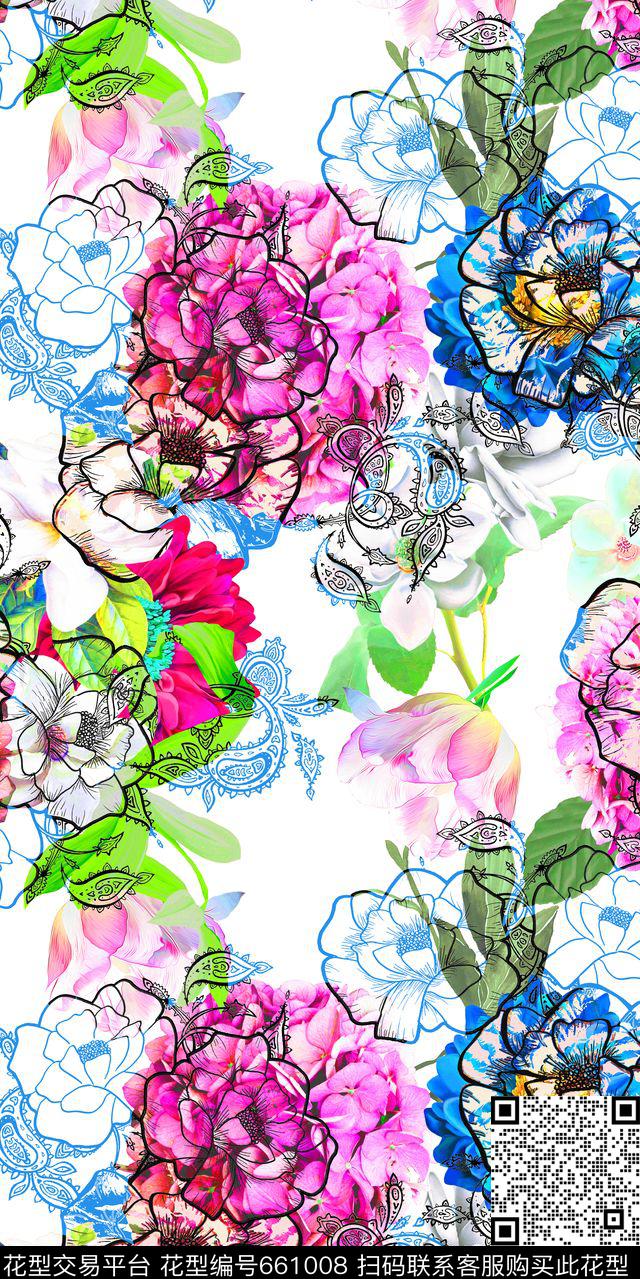 大花趣味MAX-女装花卉数码印花华亿平台下载（图片编号: 661008） - 瓦栏（Walan）
