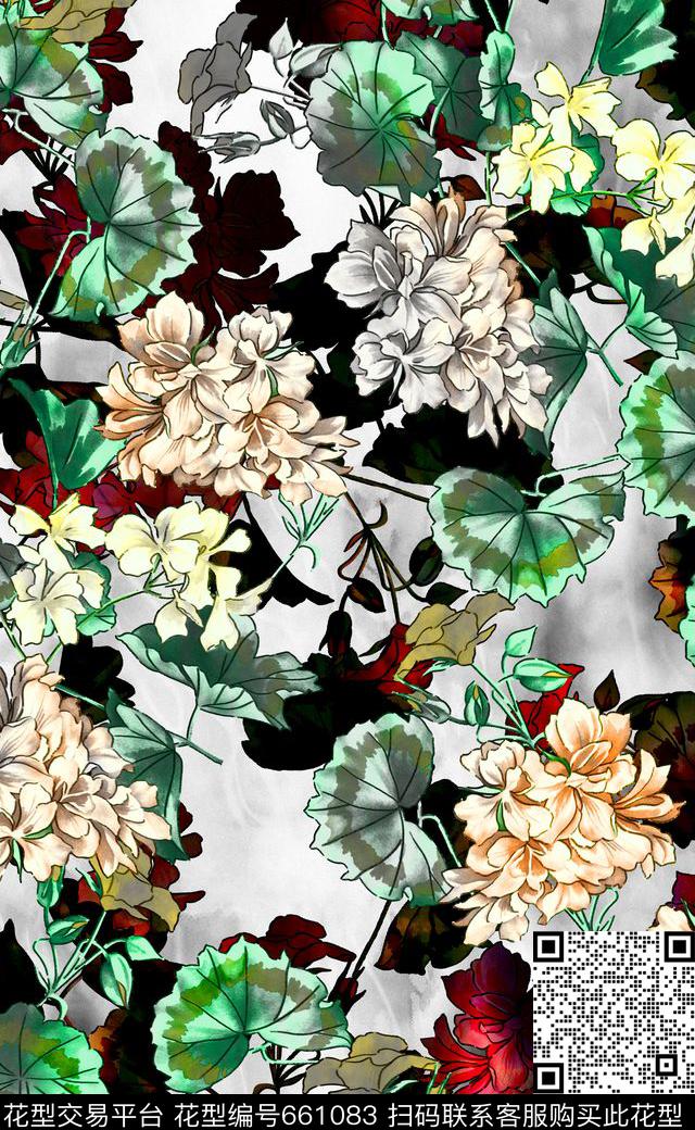 秋冬款四方连续欧美时尚女装花卉数码印花华亿平台下载（图片编号: 661083） - 瓦栏（Walan）