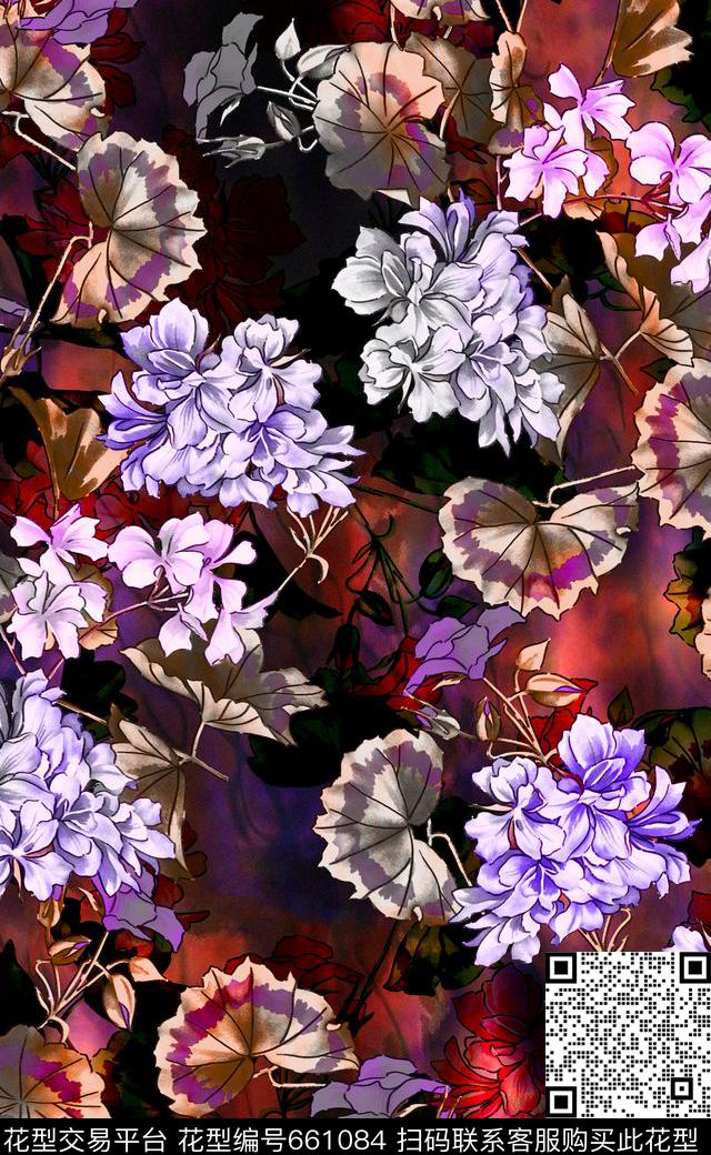 秋冬款四方连续欧美时尚女装花卉数码印花华亿平台下载（图片编号: 661084） - 瓦栏（Walan）