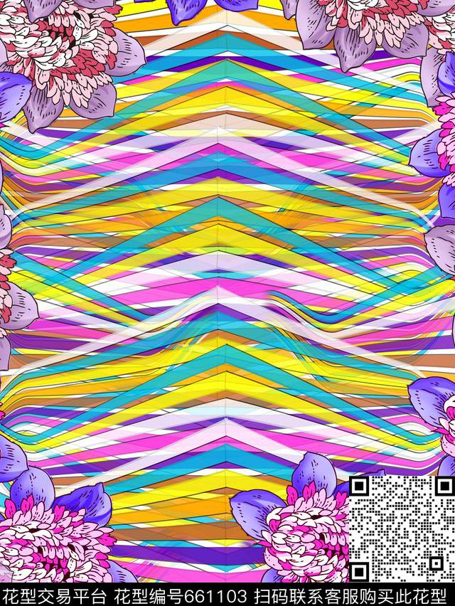 花朵手绘时尚数码印花华亿平台下载（图片编号: 661103） - 瓦栏（Walan）