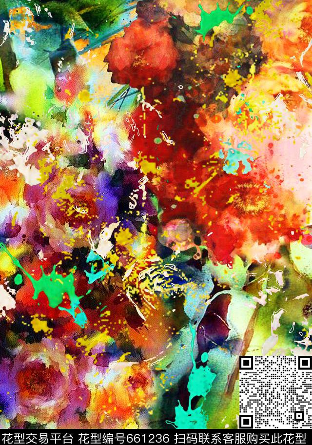 围巾色彩碰撞女装数码印花华亿平台下载（图片编号: 661236） - 瓦栏（Walan）