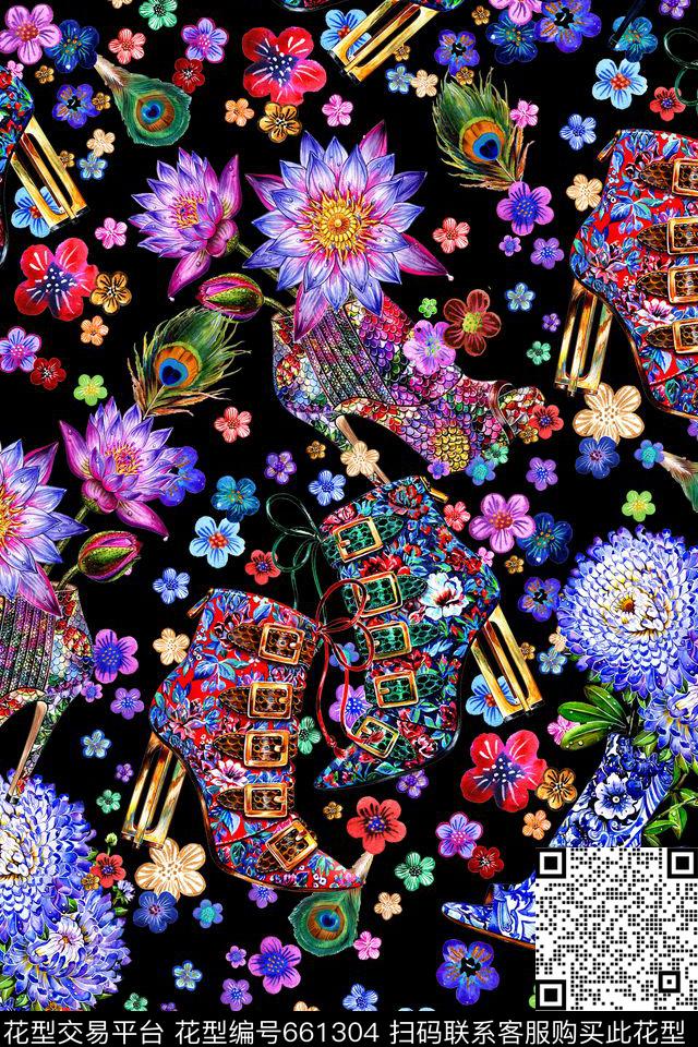 时尚手绘鞋子数码印花华亿平台下载（图片编号: 661304） - 瓦栏（Walan）