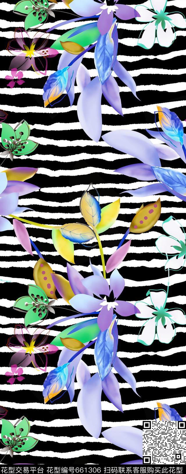 波浪条纹MAX-女装花卉抽象几何条纹数码印花华亿平台下载（图片编号: 661306） - 瓦栏（Walan）
