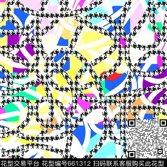 千鸟格几何曲线传统印花华亿平台下载（图片编号: 661312） - 瓦栏（Walan）