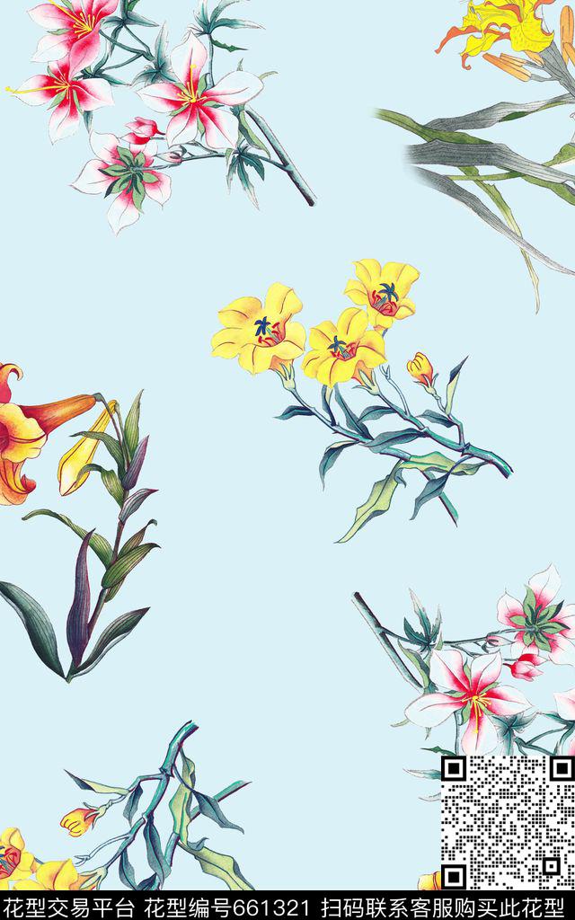 中国风花卉水墨数码印花华亿平台下载（图片编号: 661321） - 瓦栏（Walan）