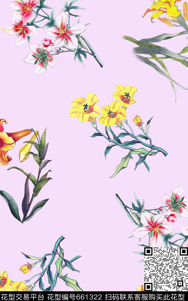 中国风花卉水墨数码印花华亿平台下载（图片编号: 661322） - 瓦栏（Walan）