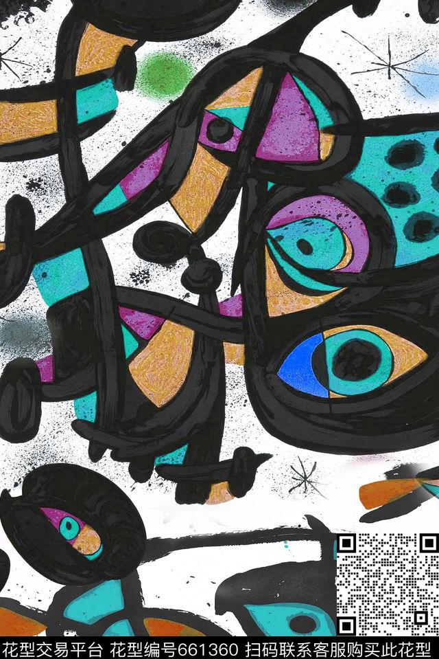 抽象循环回味水墨油画抽象数码印花华亿平台下载（图片编号: 661360） - 瓦栏（Walan）