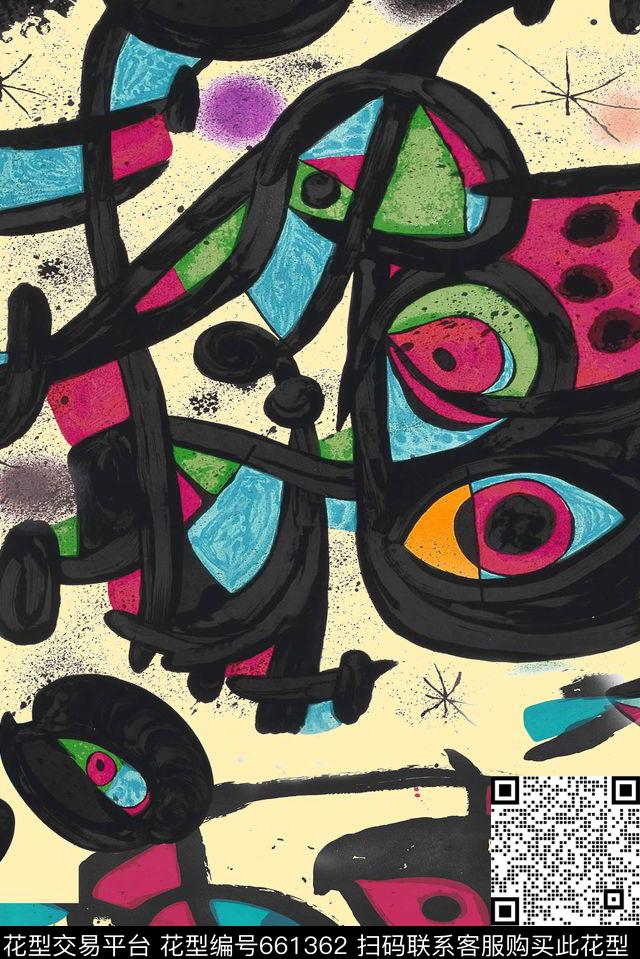 抽象循环回味水墨油画抽象数码印花华亿平台下载（图片编号: 661362） - 瓦栏（Walan）