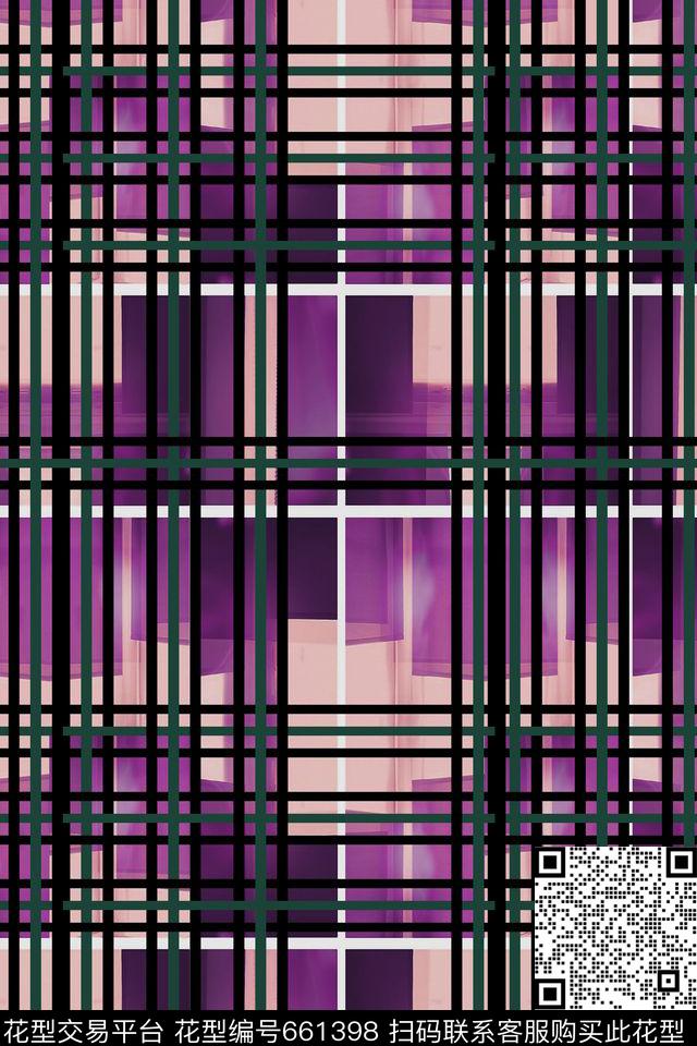 格子几何晕染数码印花华亿平台下载（图片编号: 661398） - 瓦栏（Walan）