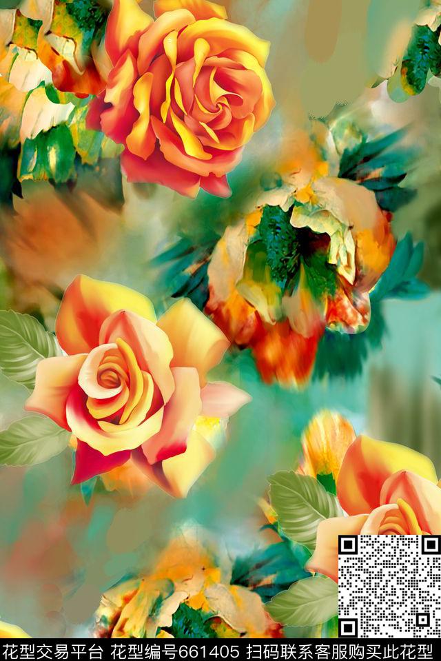 牡丹小碎花大花数码印花华亿平台下载（图片编号: 661405） - 瓦栏（Walan）