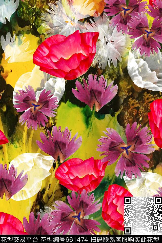 水彩花卉女装数码印花华亿平台下载（图片编号: 661474） - 瓦栏（Walan）