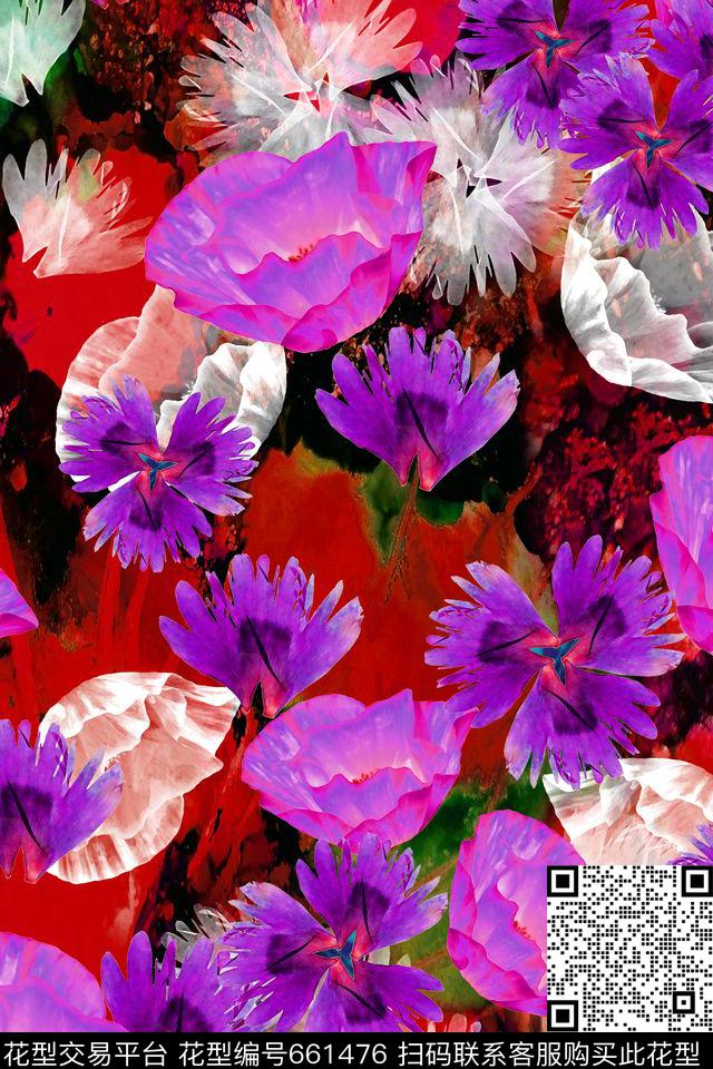 水彩花卉女装数码印花华亿平台下载（图片编号: 661476） - 瓦栏（Walan）
