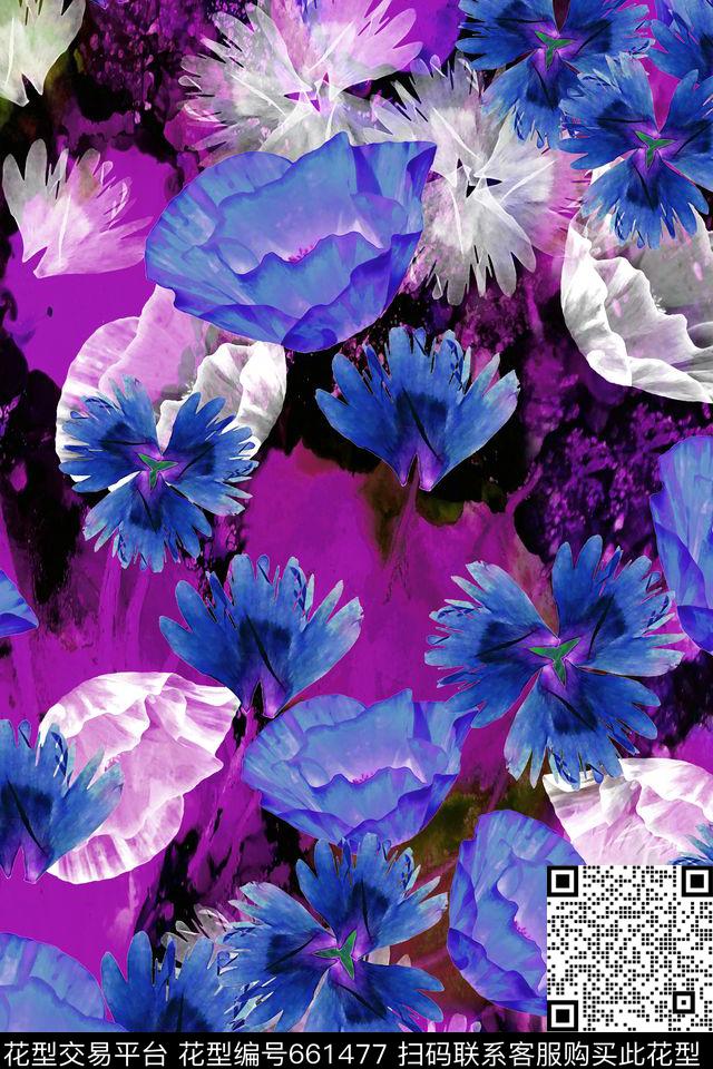 水彩花卉女装数码印花华亿平台下载（图片编号: 661477） - 瓦栏（Walan）