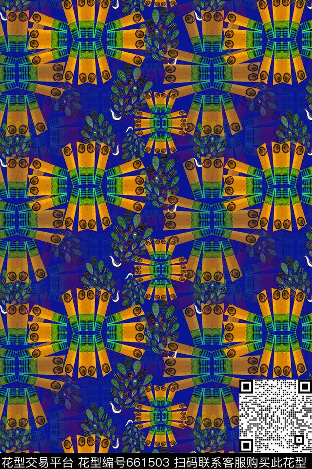 几何图案几何拼接孔雀艺像数码印花华亿平台下载（图片编号: 661503） - 瓦栏（Walan）