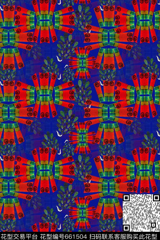 几何图案几何拼接孔雀艺像数码印花华亿平台下载（图片编号: 661504） - 瓦栏（Walan）