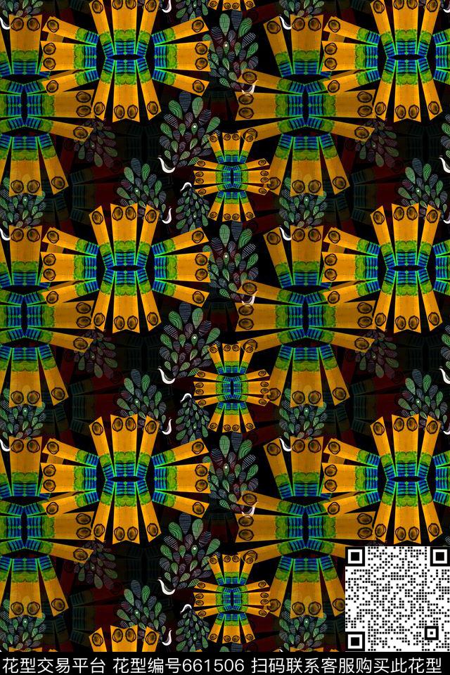 几何图案几何拼接孔雀艺像数码印花华亿平台下载（图片编号: 661506） - 瓦栏（Walan）