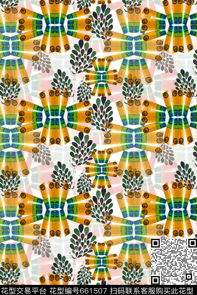 几何图案几何拼接孔雀艺像数码印花华亿平台下载（图片编号: 661507） - 瓦栏（Walan）