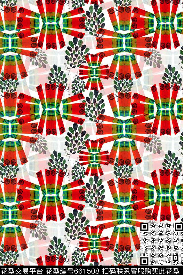 几何图案几何拼接孔雀艺像数码印花华亿平台下载（图片编号: 661508） - 瓦栏（Walan）