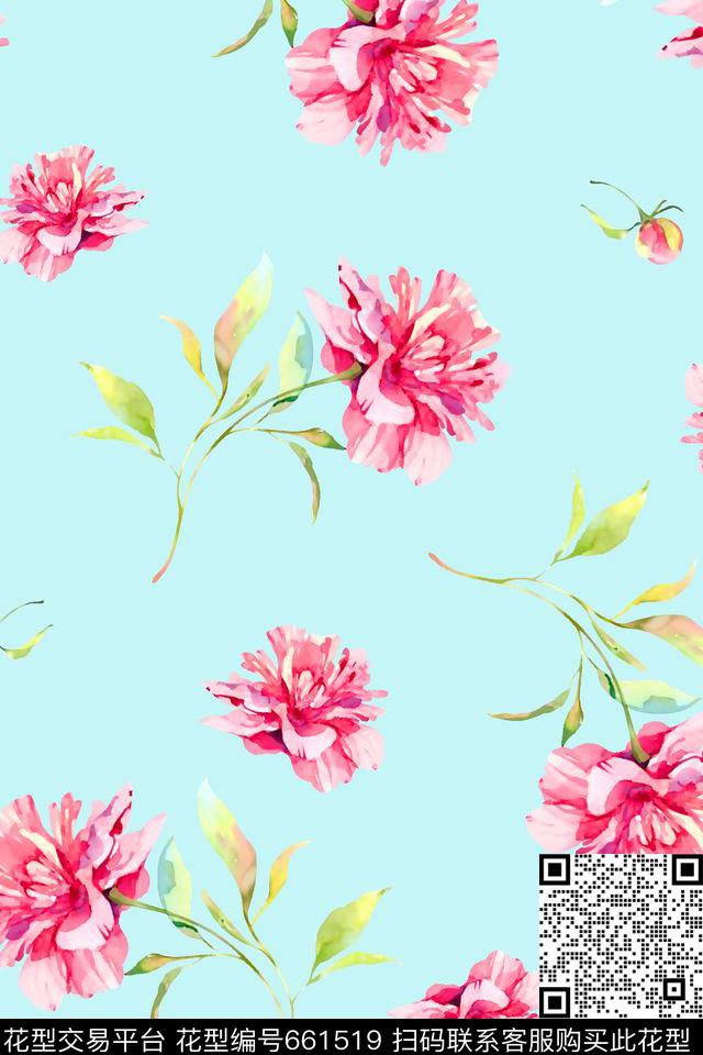抽象手绘满版时尚花卉最新高清数码树叶花卉花卉数码印花华亿平台下载（图片编号: 661519） - 瓦栏（Walan）