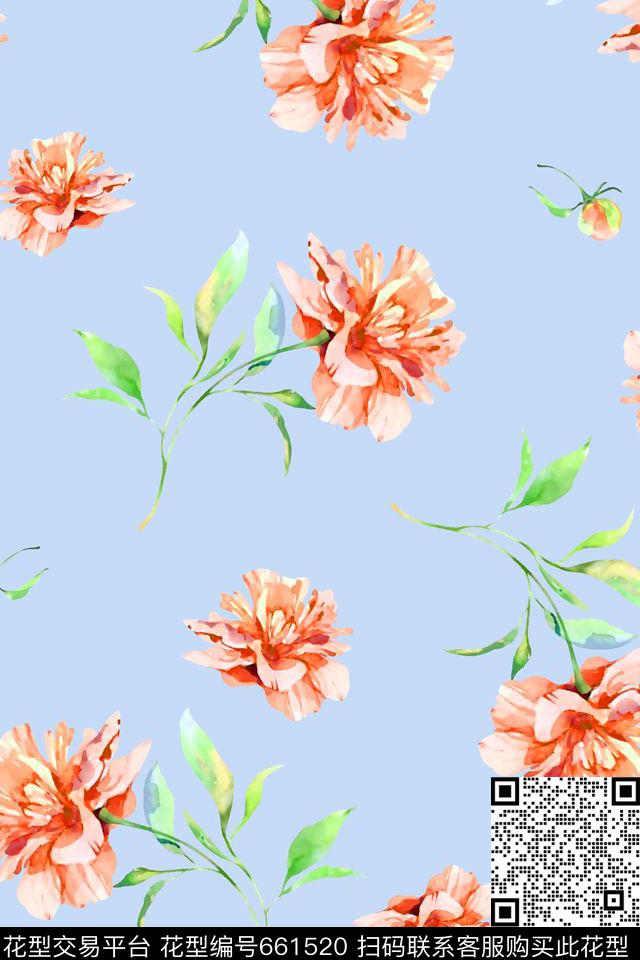 抽象手绘满版时尚花卉最新高清数码树叶花卉花卉数码印花华亿平台下载（图片编号: 661520） - 瓦栏（Walan）