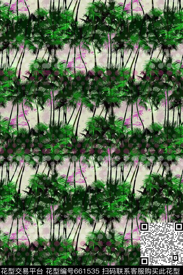 热带渐变椰树波点传统印花华亿平台下载（图片编号: 661535） - 瓦栏（Walan）