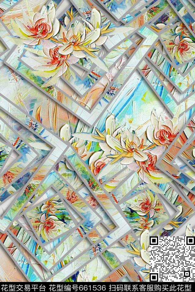 花朵大气民族风抽象数码印花华亿平台下载（图片编号: 661536） - 瓦栏（Walan）