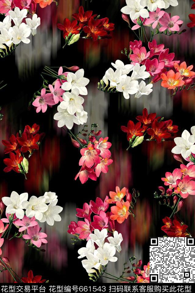 油画花卉朦胧底纹秋冬华亿平台数码印花华亿平台下载（图片编号: 661543） - 瓦栏（Walan）