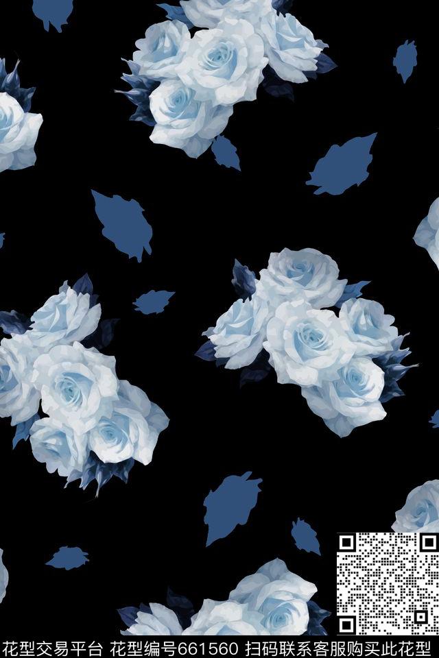 花卉手绘叶子数码印花华亿平台下载（图片编号: 661560） - 瓦栏（Walan）