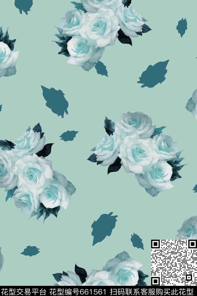 花卉手绘叶子数码印花华亿平台下载（图片编号: 661561） - 瓦栏（Walan）