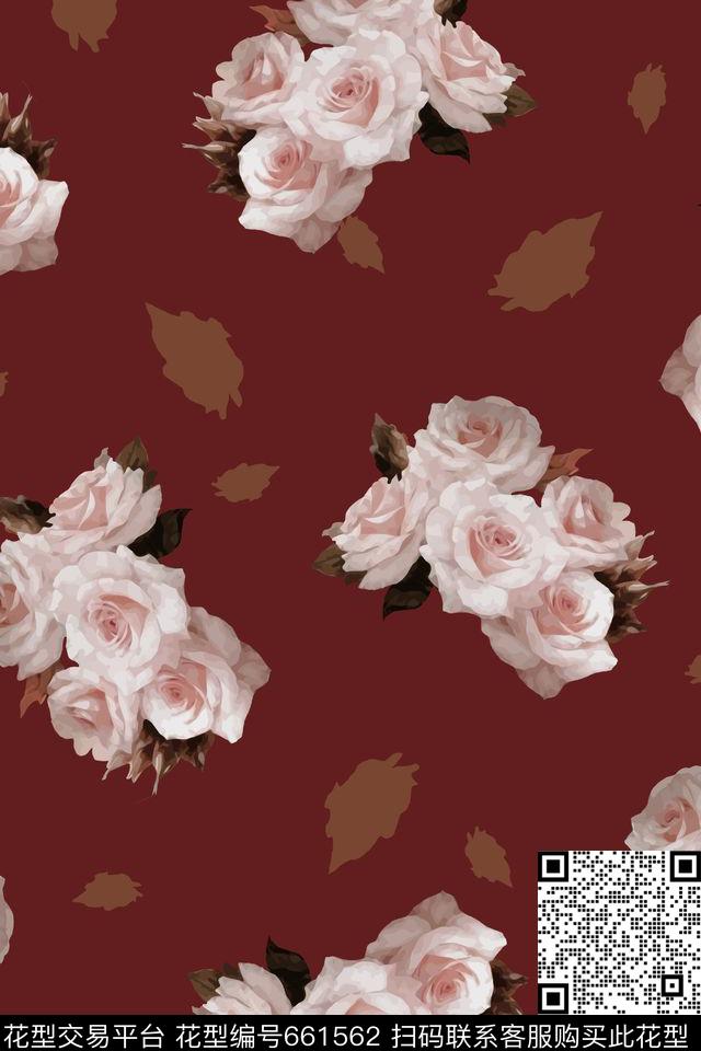 花卉手绘叶子数码印花华亿平台下载（图片编号: 661562） - 瓦栏（Walan）