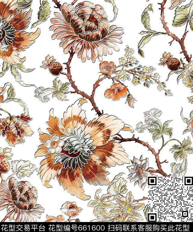 大花花朵花卉数码印花华亿平台下载（图片编号: 661600） - 瓦栏（Walan）