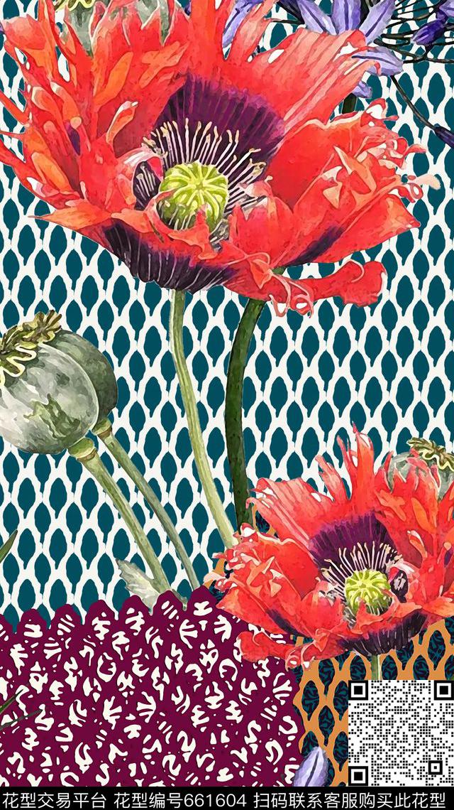 热带大花花朵数码印花华亿平台下载（图片编号: 661604） - 瓦栏（Walan）