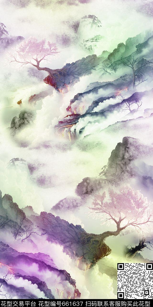 欧式山水画民族风数码印花华亿平台下载（图片编号: 661637） - 瓦栏（Walan）