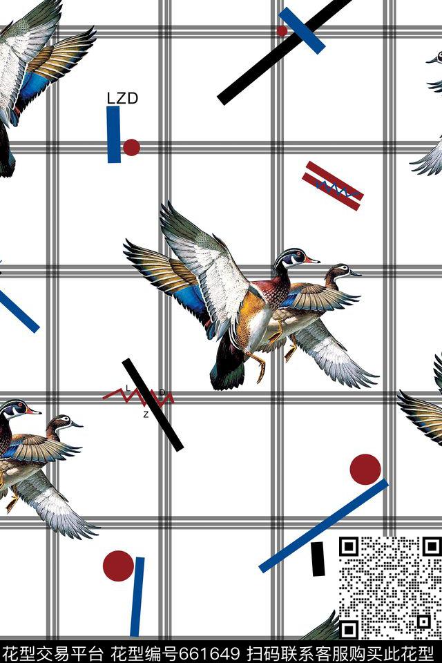 时尚格子鸟数码印花华亿平台下载（图片编号: 661649） - 瓦栏（Walan）