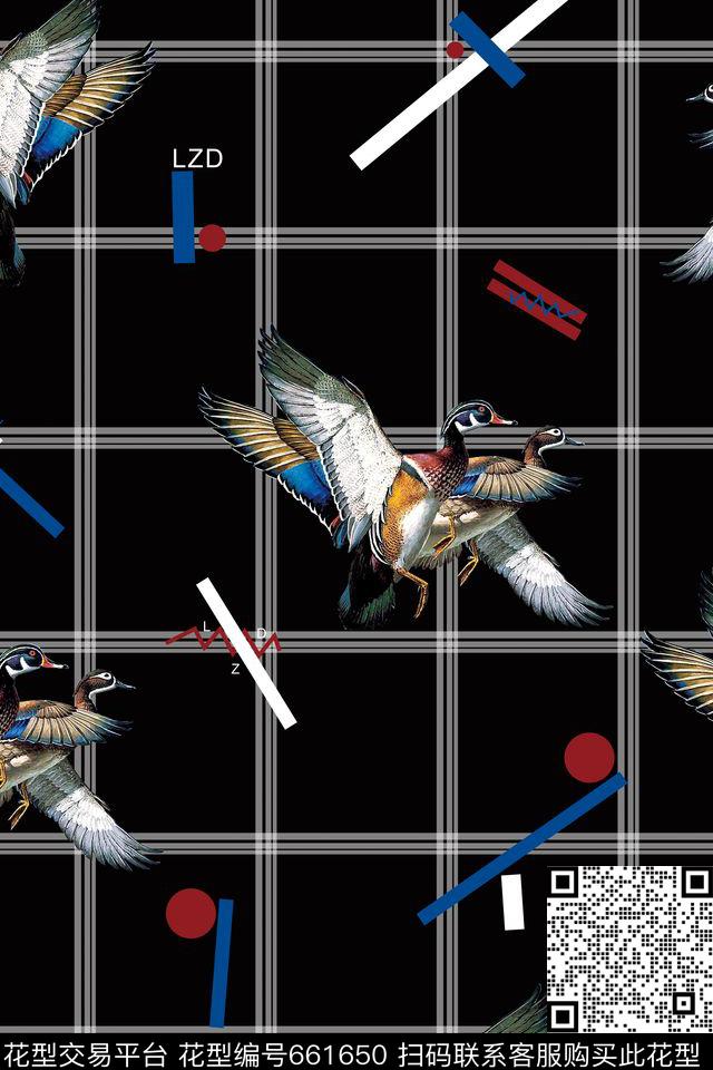 时尚格子鸟数码印花华亿平台下载（图片编号: 661650） - 瓦栏（Walan）