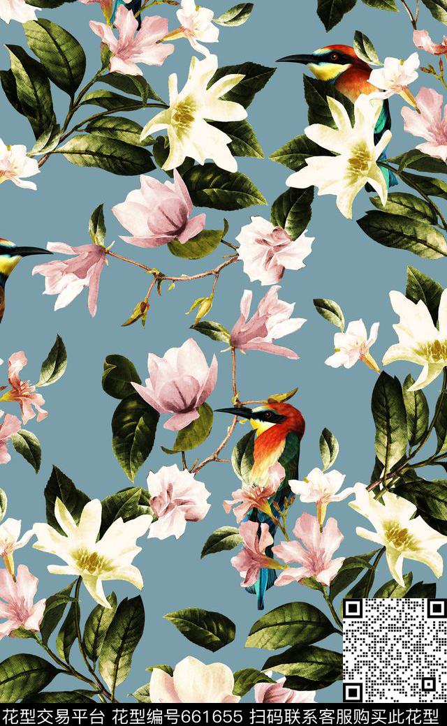 时尚潮流花卉四方连续数码印花数码印花华亿平台下载（图片编号: 661655） - 瓦栏（Walan）