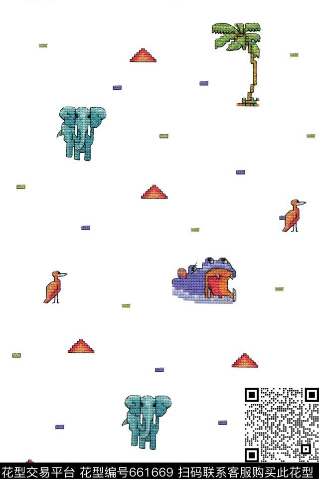 几何动物绣花数码印花华亿平台下载（图片编号: 661669） - 瓦栏（Walan）