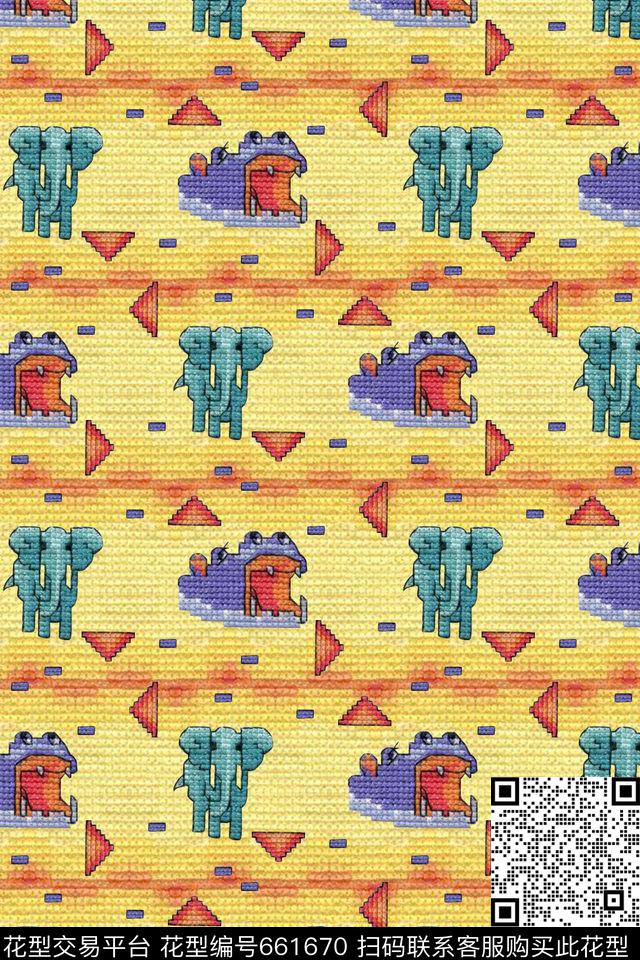 趣味绣花动物数码印花华亿平台下载（图片编号: 661670） - 瓦栏（Walan）