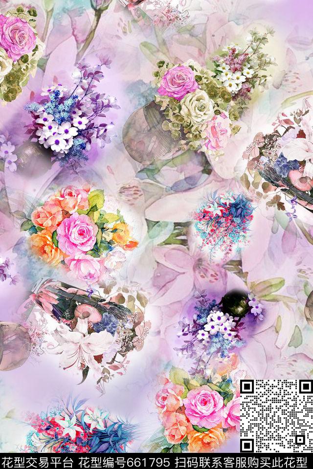 油画花卉数码印花华亿平台下载（图片编号: 661795） - 瓦栏（Walan）