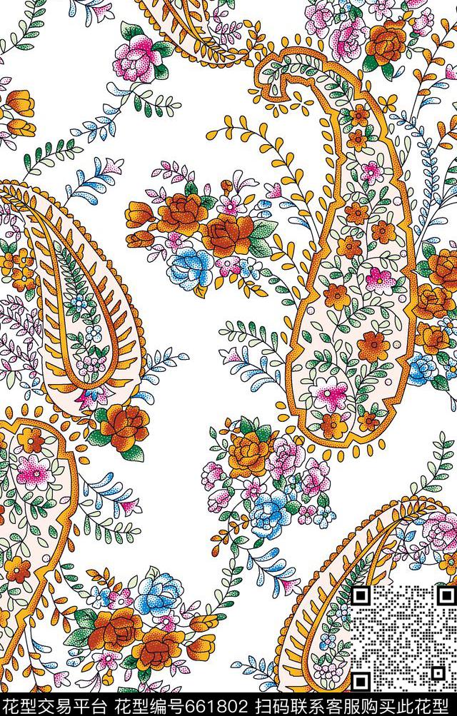 佩斯利腰果手绘线条传统印花华亿平台下载（图片编号: 661802） - 瓦栏（Walan）
