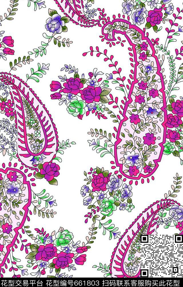 佩斯利腰果手绘线条传统印花华亿平台下载（图片编号: 661803） - 瓦栏（Walan）