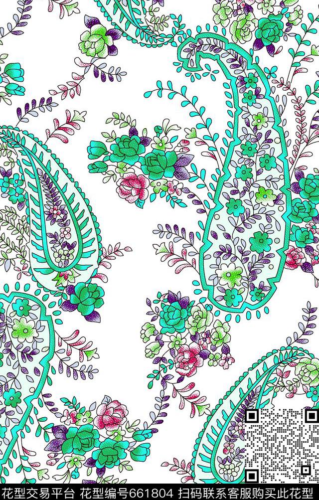 佩斯利腰果手绘线条传统印花华亿平台下载（图片编号: 661804） - 瓦栏（Walan）