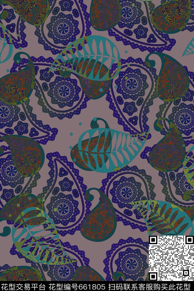 腰果火腿花佩斯利传统印花华亿平台下载（图片编号: 661805） - 瓦栏（Walan）