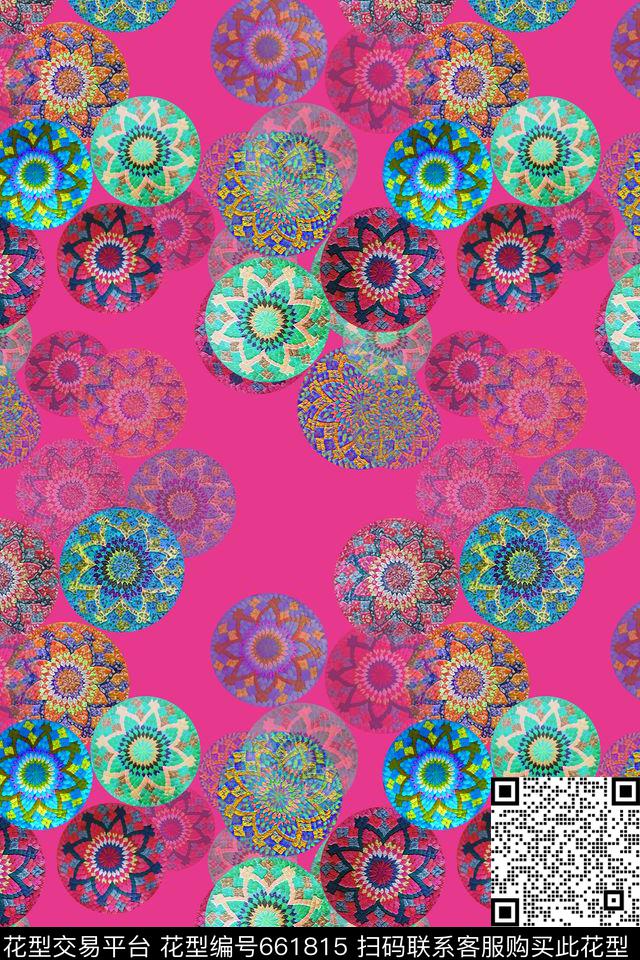 圆圈组合圆圈与波点民族风图案数码印花华亿平台下载（图片编号: 661815） - 瓦栏（Walan）