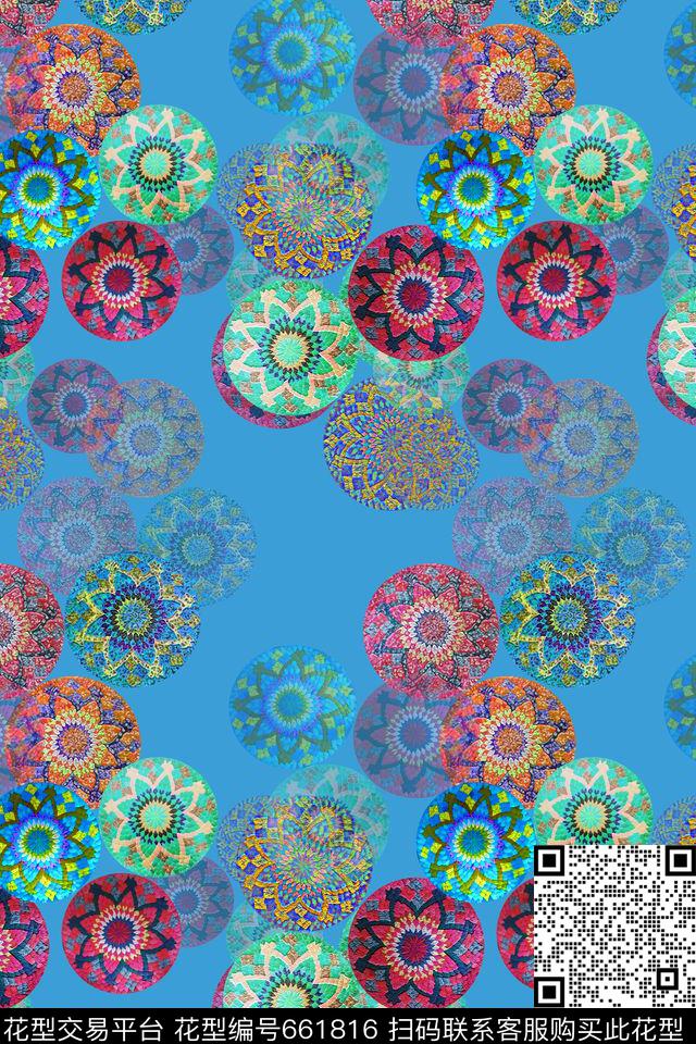 圆圈组合圆圈与波点民族风图案数码印花华亿平台下载（图片编号: 661816） - 瓦栏（Walan）