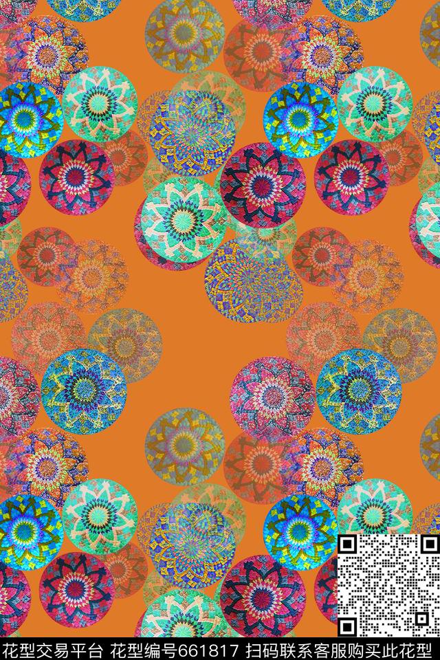 圆圈组合圆圈与波点民族风图案数码印花华亿平台下载（图片编号: 661817） - 瓦栏（Walan）