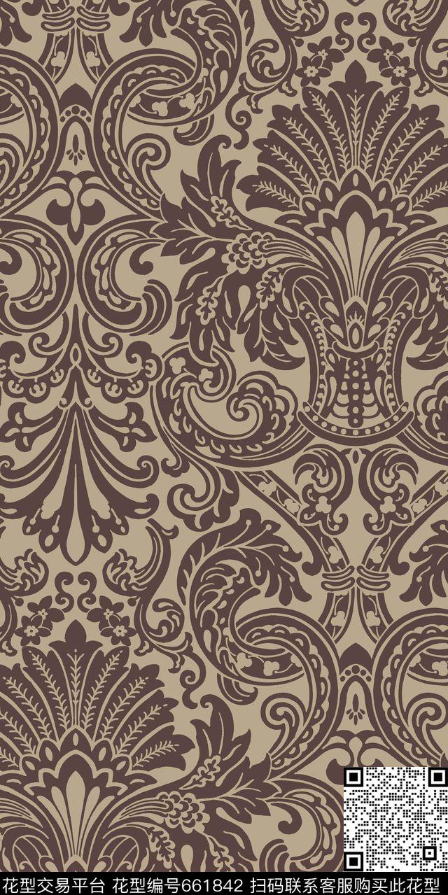 富贵淡雅繁花传统印花华亿平台下载（图片编号: 661842） - 瓦栏（Walan）
