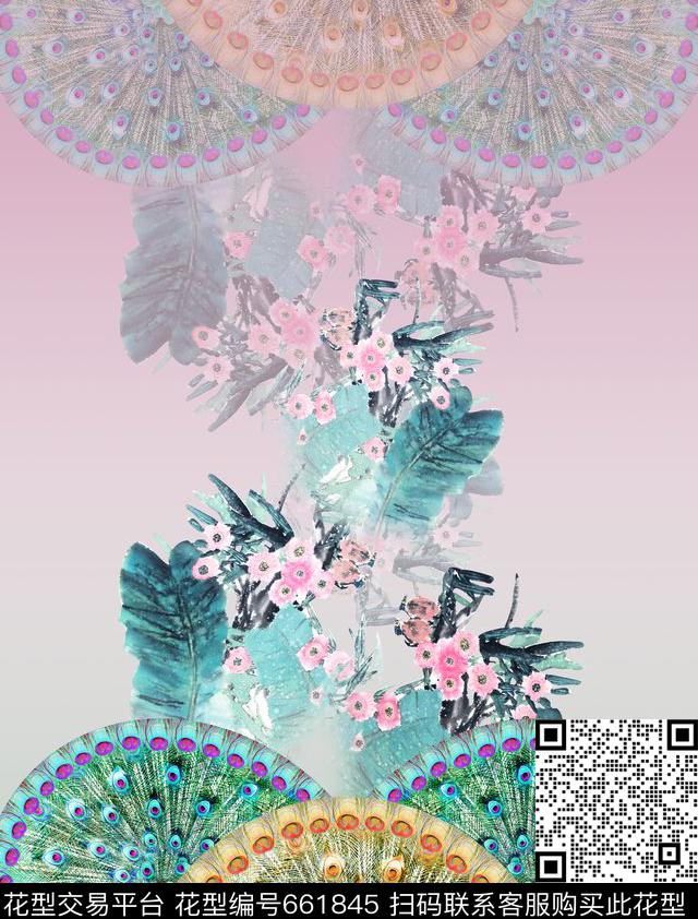 定位羽毛中国风数码女装花卉数码印花华亿平台下载（图片编号: 661845） - 瓦栏（Walan）