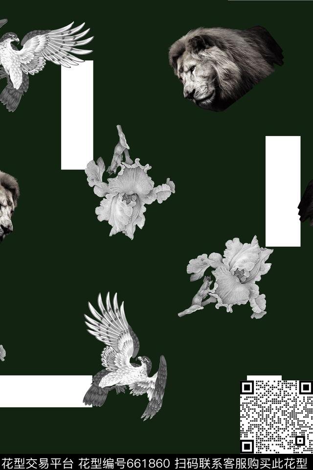 时尚几何老鹰数码印花华亿平台下载（图片编号: 661860） - 瓦栏（Walan）